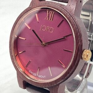 Jord Frankie Watch Men 45mm Wooden Pink Dial Brown Swiss Movt New Battery 6.75"